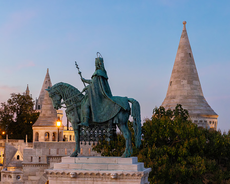 The Statue of Saint Stephen in Budapest, erected and inaugurated in 1906 to commemorate the millennium of the founding of the Hungarian state in honor of the first king of Hungary, created in bronze and stone, pays tribute to the patron saint of the country who brought Christianity and is a symbol of Hungarian identity.