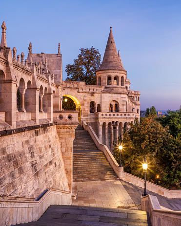 Fisherman's Bastion is the panoramic viewing terrace with fairy tale towers in Budapest. The pic was taken by myself at the sunrise in Autumn, when the crew of tourists wasn´t there yet