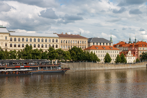 Vltava river (Moldau) waterfront in Prague, Czech Republic.