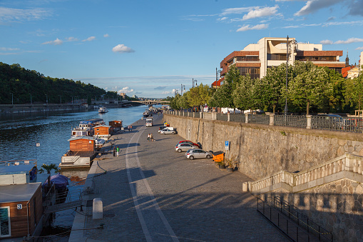 Vltava river (Moldau) waterfront in Prague, Czech Republic.