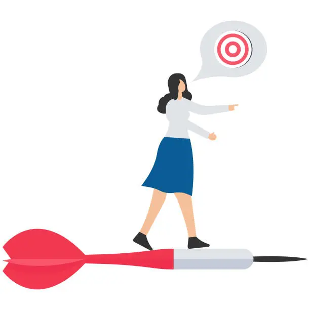 Vector illustration of Aiming for target or goal, determination and strategy to reach target and achieve business success, Aspiration and direction to win and victory, Man riding dart aiming for target