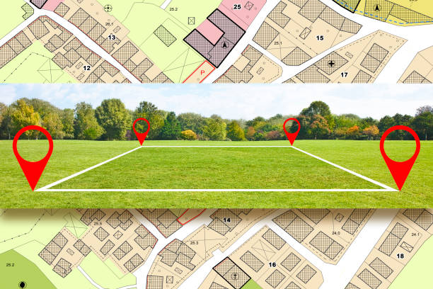 istock Land plot management - Real estate concept with imaginary General Urban Plan and cadastral map 2101522871