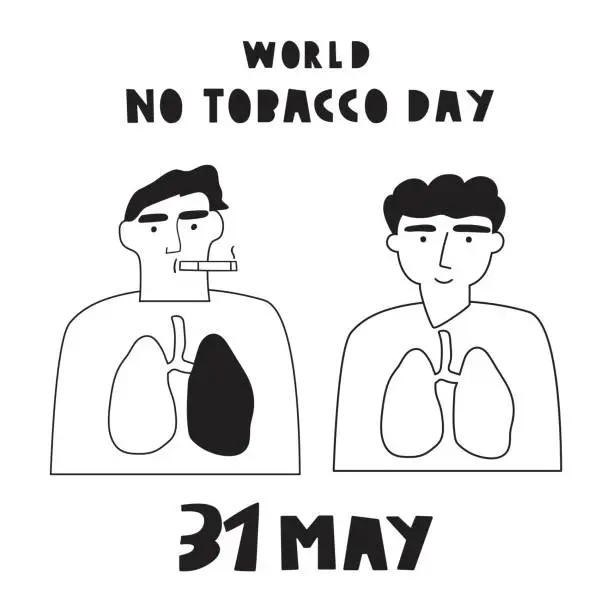 Vector illustration of 31 May. World no tobacco day. A smoker and a non-smoker.