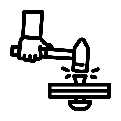 riveting blacksmith metal line icon vector. riveting blacksmith metal sign. isolated contour symbol black illustration