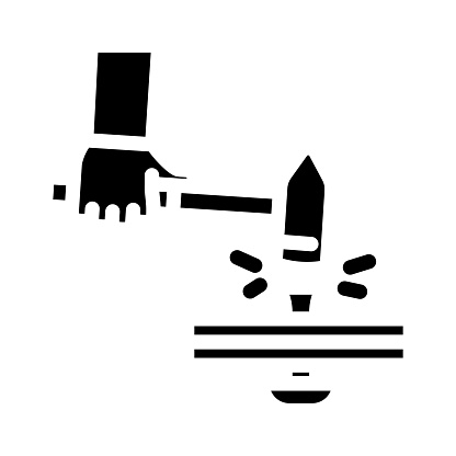 riveting blacksmith metal glyph icon vector. riveting blacksmith metal sign. isolated symbol illustration