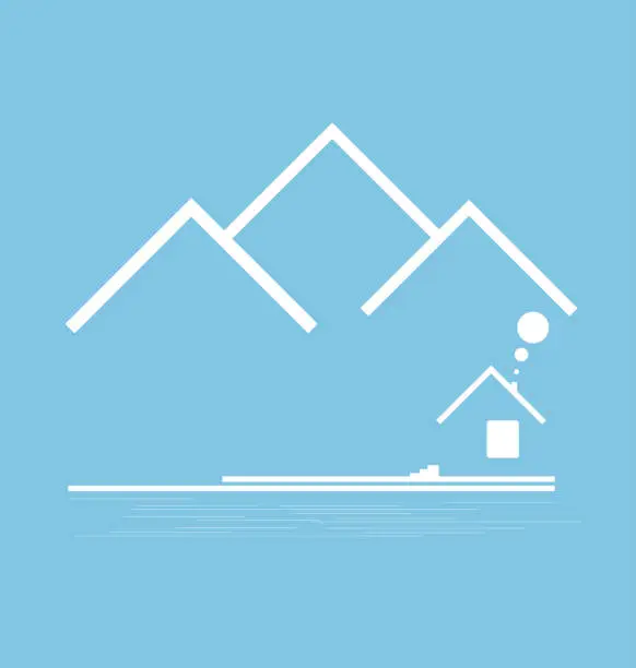 Vector illustration of Mountain stylized with building vector format