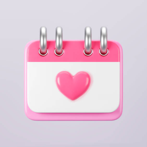 istock 3d pink calendar with heart icon isolated. Render of daily wedding event schedule planner, valentine's day, birthday. Menstrual calendar for control women cycle. 3d cartoon simple vector illustration 2101578387