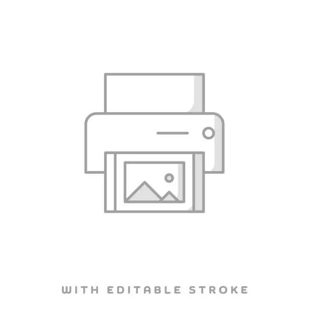 Vector illustration of Printer Code concept line icon with shadow and editable stroke.