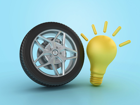 3D Wheel with Light Bulb - Color Background - 3D Rendering