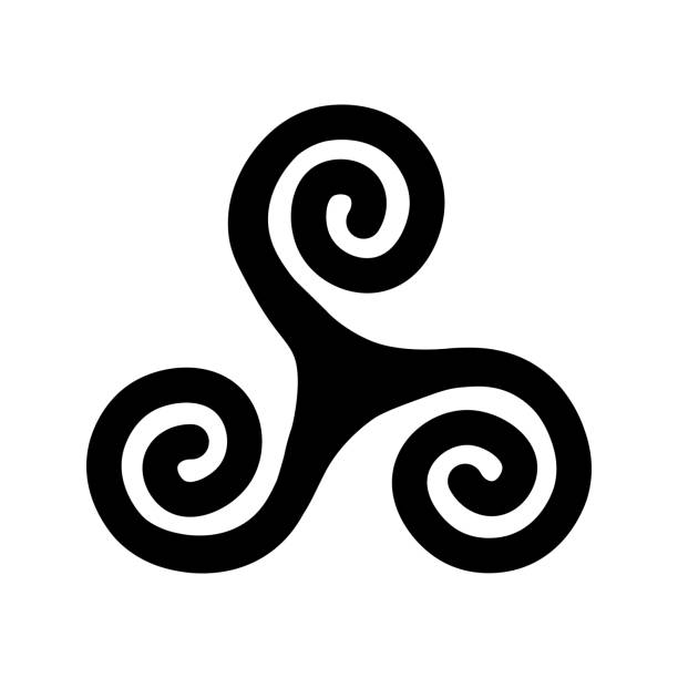 Celtic Spiral Mystical Religious Spiritual Symbol Celtic spiral mystical religious symbol. Spiritual triskele sign of traditional culture of worship and veneration. Simple black and white vector isolated on white background koru pattern stock illustrations