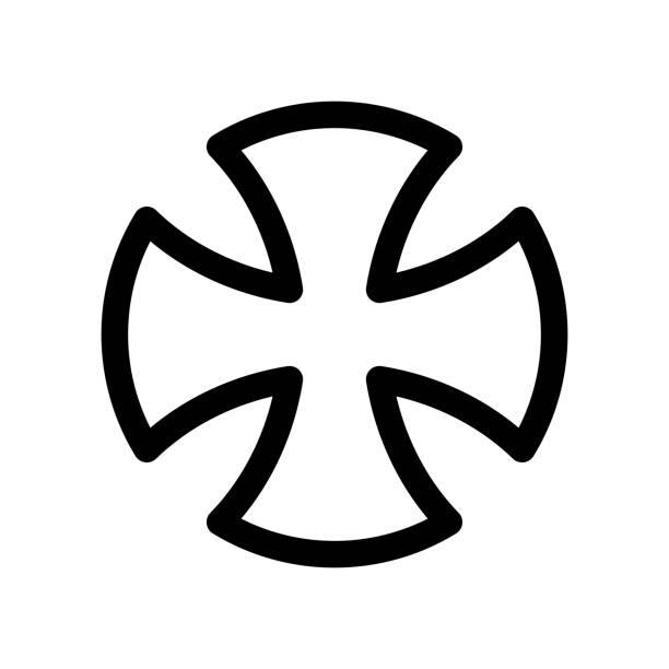 Maltese Crucifix Mystical Religious Symbol Maltese crucifix mystical religious symbol. Spiritual holy sign of traditional culture of worship and veneration. Simple black and white vector isolated on white background knights templar symbols stock illustrations