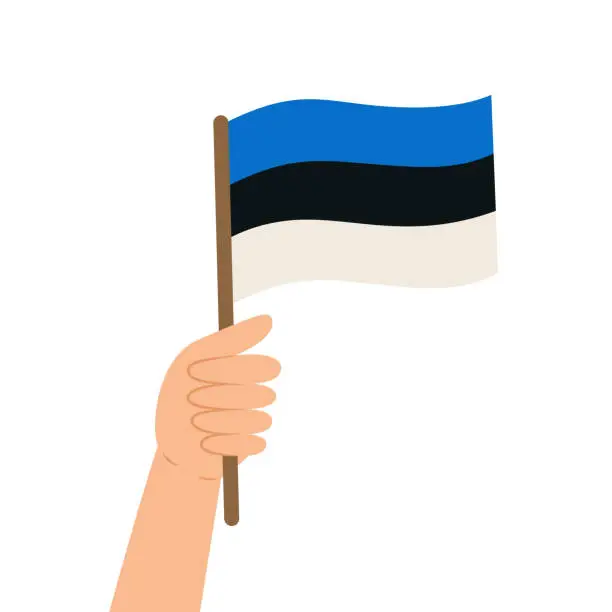 Vector illustration of Hand holding a flag of Estonia. Vector illustration of the Estonian flag in flat style.