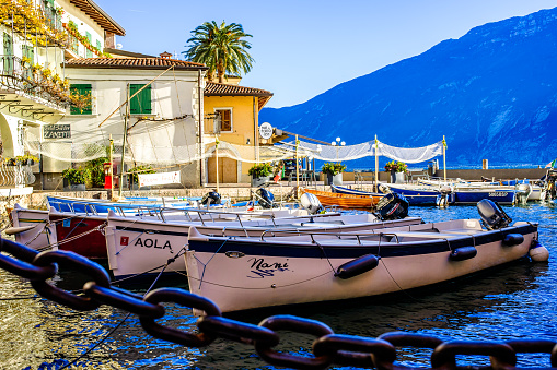 Limone sul garda, Italy - December 15: old town and landscape of limone sul garda at lake garda on December 15, 2023