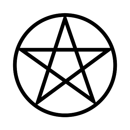 Star pentagram mystical religious symbol. Spiritual occult sign of traditional culture of worship and veneration. Simple black and white vector isolated on white background