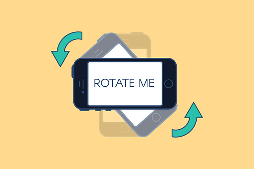 Rotate your smartphone icon. Visual instruction for using your mobile phone for image rotation to horizontal position. Flat outline vector isolated on plain background