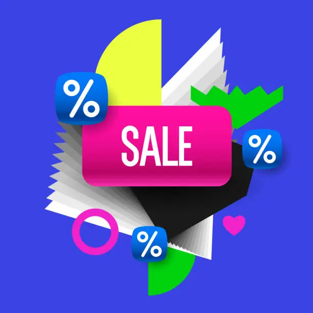 Vector illustration of Poster sale. Bright abstract background with various geometric elements. A composition of various shapes.