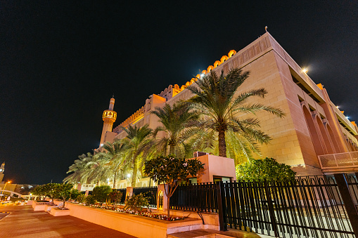 Majestic mosque in Dubai downtown at the night