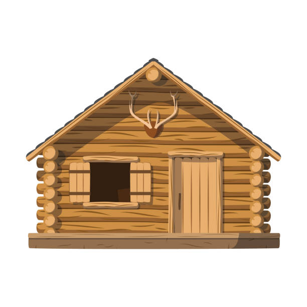 istock Vector illustration of a traditional log cabin in cartoon style isolated on white background. Traditional Houses of the World Series 2101632568