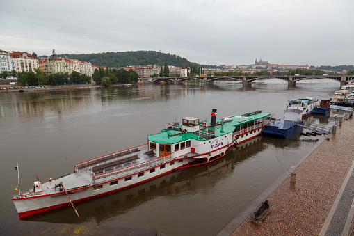 St Vitus Cathedral and a bridge over Vlatva river, Prague, Czech Republic.