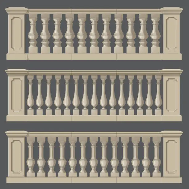 Vector illustration of Outdoor and park elements balustrade , set of landscape