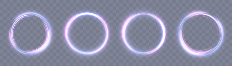 Abstract neon blue purple circle frame. A bright train of luminous rays. Blue-violet frame ring curve light effect. Vector