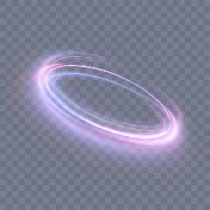 Dynamic blue-violet lines of light with glow effect. Rotating light shiny half rings. Abstract sparkling dynamic light speed lines.