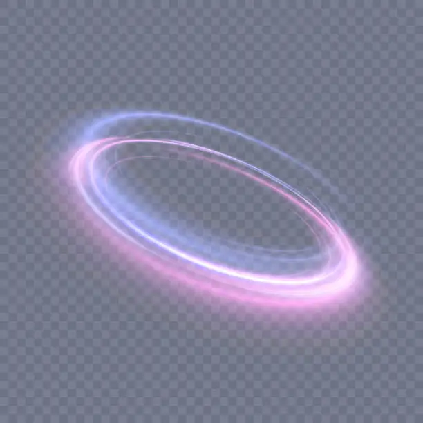Vector illustration of Dynamic blue-violet lines of light with glow effect. Rotating light shiny half rings. Abstract sparkling dynamic light speed lines.