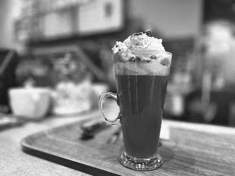 A handcrafted hot chocolate topped with whipped cream