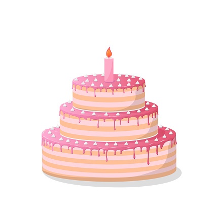 illustration of a pink birthday cake on a white background