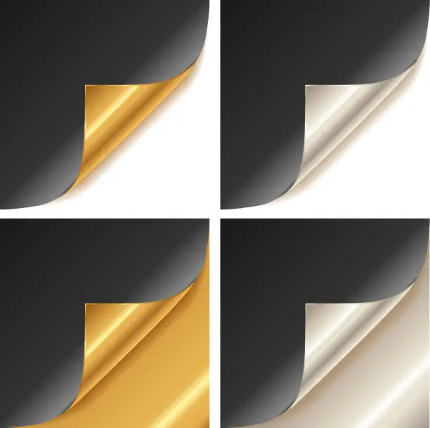 Vector illustration of corners (gold metal) with black paper