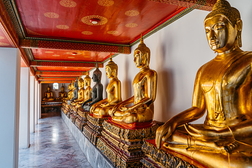 Buddhist deity's statues in a famous south indian buddhist monastery also known as the Golden Temple of Coorg