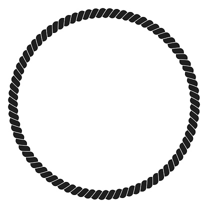 Round rope frame nautical decorative border black minimalist vector flat illustration. Circle boundary twisted marine loop strength textile string vintage circular chain fiber decor element