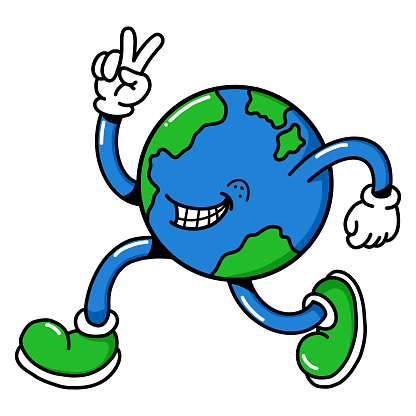 Earth character in retro trendy cartoon style related to erath day, world environment day.