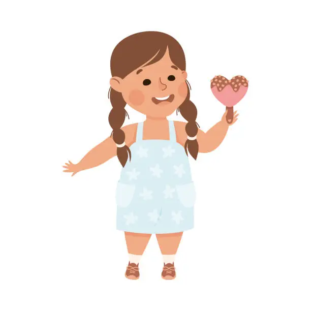 Vector illustration of Happy little girl eating ice cream cartoon vector illustration