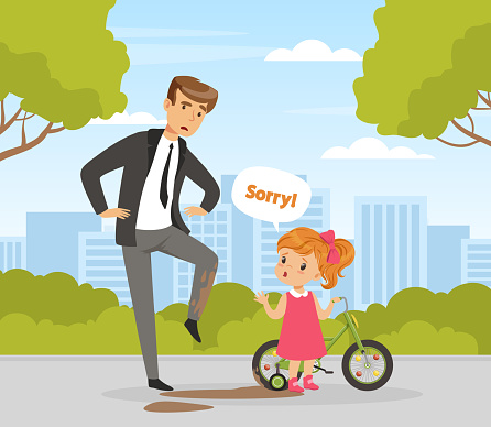 Polite little girl helping his mother to carry shopping bags with purchases. Well mannered kid, good manners and respect cartoon vector illustration