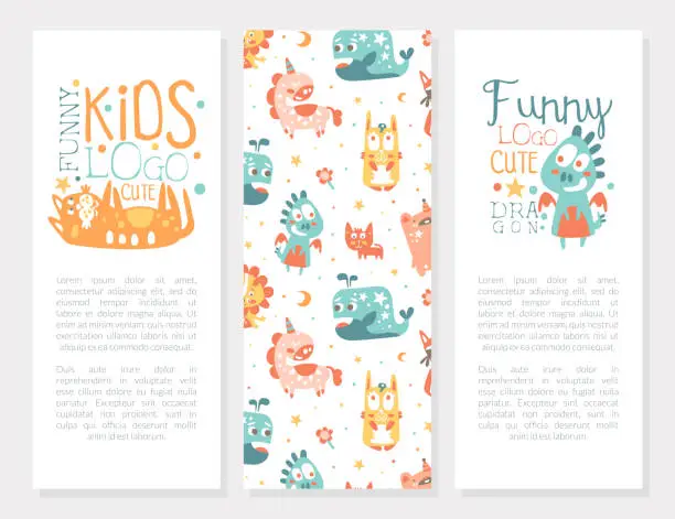 Vector illustration of Banner with Funny Kids Fantastic Animal Character Vector Template