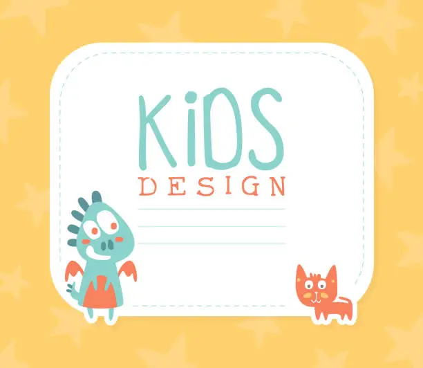 Vector illustration of Notepad Cover with Funny Kids Fantastic Animal Character and Lined Space Vector Template