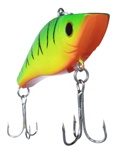 istock Artificial fishing lure for bass angled toward the camera 2101776819