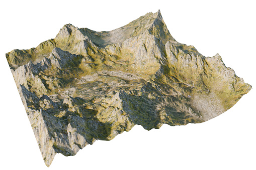 3D rendering landscape of the mountain isolated on a white background. 3D illustration landscape of the mountain.