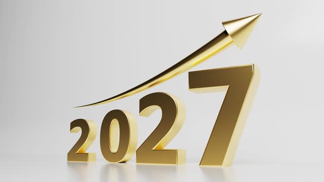 2027 Text In Gold And Upward Growth Arrow