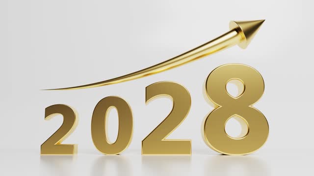 2028 Text In Gold And Upward Growth Arrow