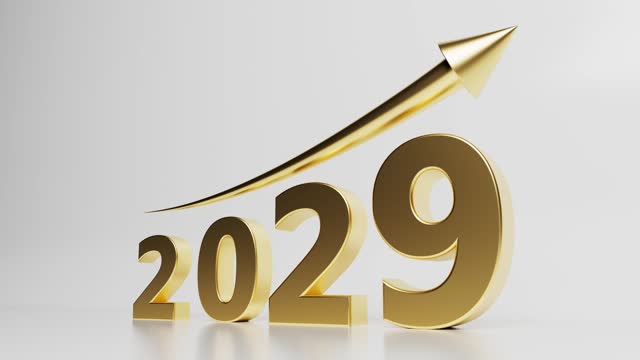 2029 Text In Gold And Upward Growth Arrow
