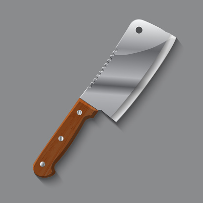 vector illustration.butcher cleaver with wooden handle. white background. meat knife
