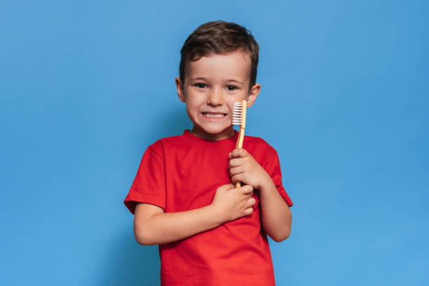 istock A smiling boy with healthy teeth holds a plus tooth and a toothbrush on a blue isolated background. Oral hygiene. Pediatric dentistry. Prevention of caries. 2101826048