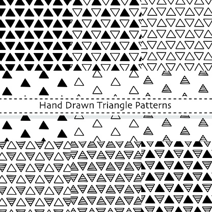 Hand drawn triangle pattern set, triangle pattern background material, seamless pattern