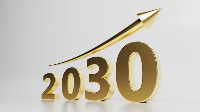 2030 Text In Gold And Upward Growth Arrow