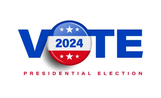 Vector illustration of Vote text with American flag colors on presidential election badge