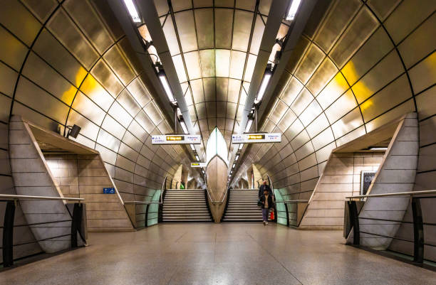 London, UK - 20 March, 2024: the futuristic ultra-modern architecture inside Southwark tube station in London, UK.