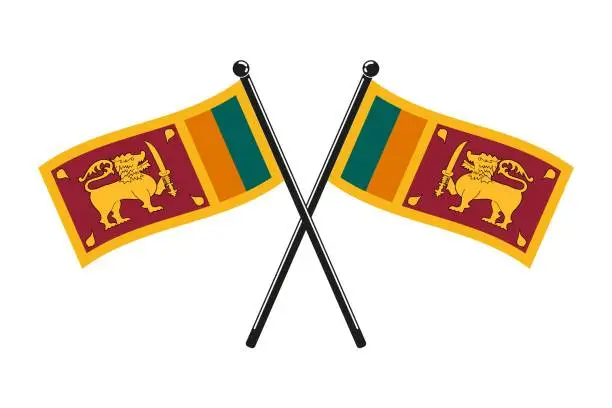 Vector illustration of national flags of Sri Lanka crossed on the sticks