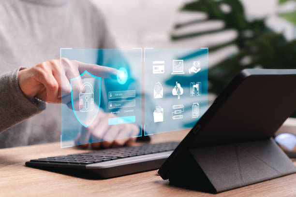 istock Cyber security and personal data protection, Women use tables security encryption for personal data, Cloud computers, Banking, document management, financial ,Secure data encryption on the internet 2101886142